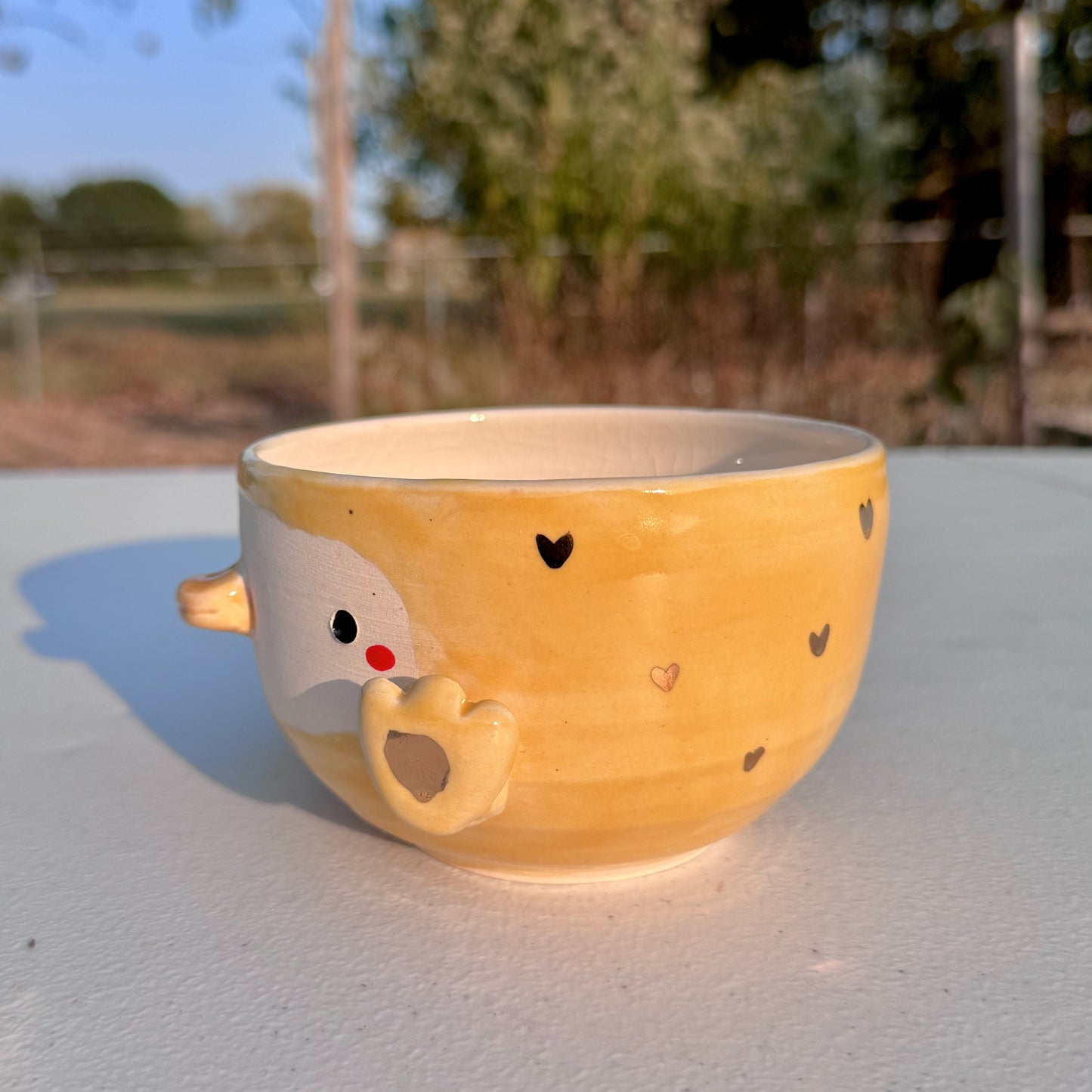 Adorable Duck Bowl with 14k Gold Hearts