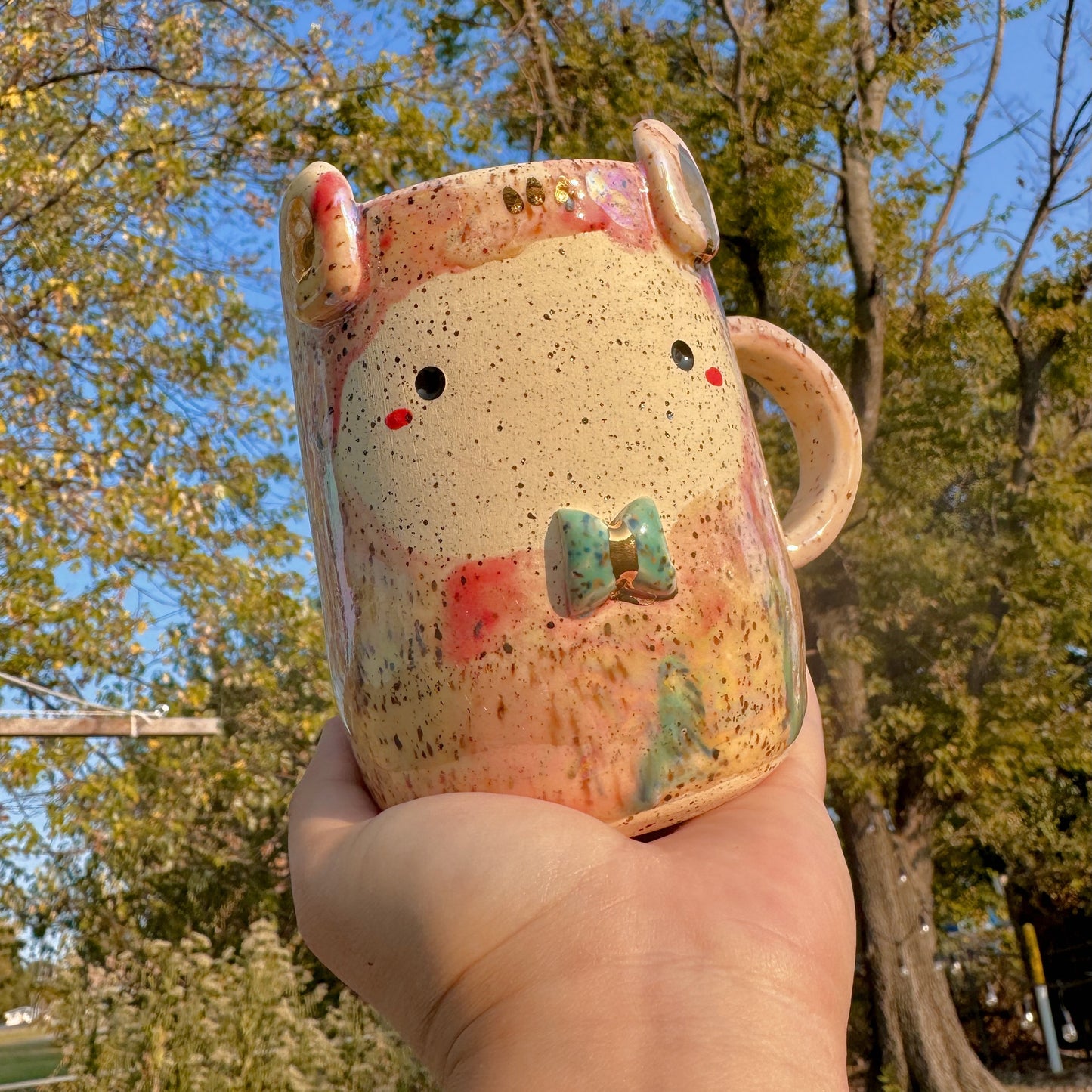 Fancy Bunny Mug with 14k Gold & Pearl Luster