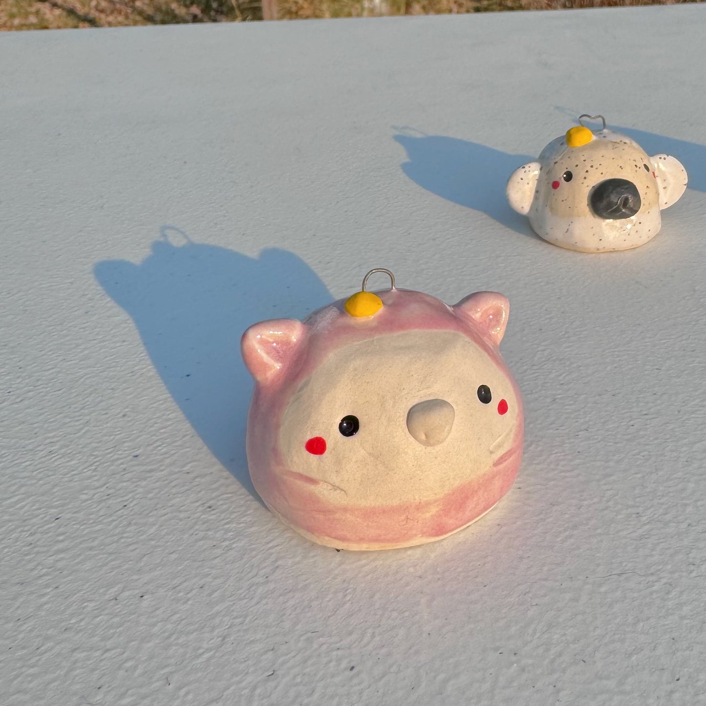 Handcrafted Porcelain Animal Ornaments: Cat, Bear, & Penguin