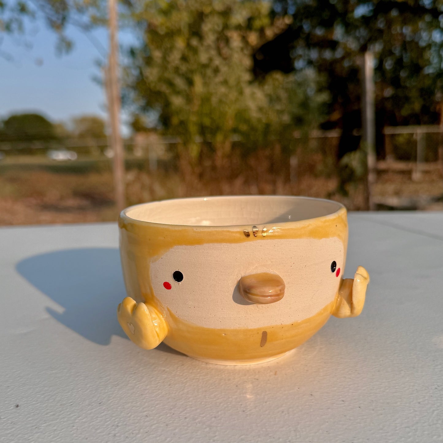 Adorable Duck Bowl with 14k Gold Hearts