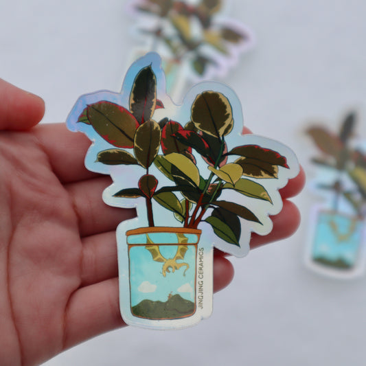 Holographic Sticker | Rubber Plant with Dragons